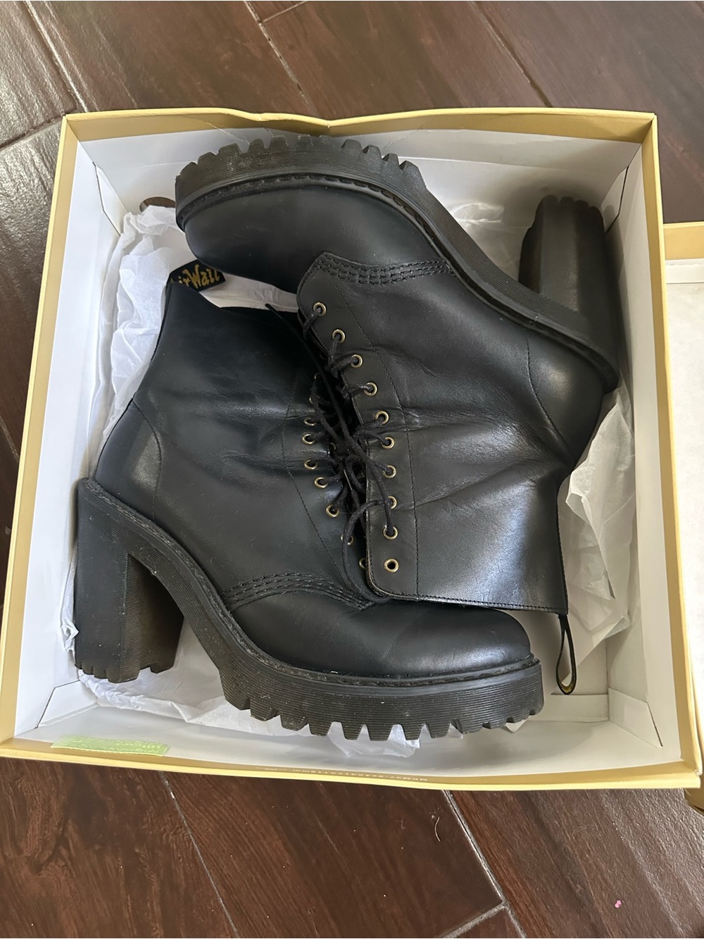 Dr. Martens Black Leather Lace-Up Chunky Heel Boots